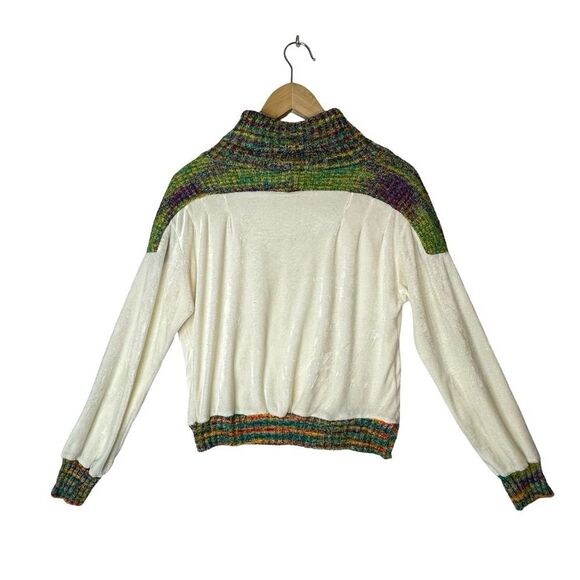 CHANGING SCENE Cream Vintage 79’s 80’s Velour Loose Turtleneck Sweater Sz M 32 - Picture 3 of 7